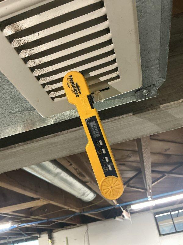 Completed heating tune-up inspection on residential HVAC system. Performed diagnostic measurements at supply vent using calibrated testing equipment and inspected humidifier unit for proper operation and cleanliness. System found to be operating within normal parameters.
