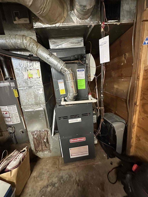# Heating System Maintenance Completed
Performed routine monthly heating maintenance on Goodman furnace system. Conducted thorough inspection of blower assembly, verifying proper operation of centrifugal fan wheel and motor mounting. Blower wheel showed normal wear patterns with even blade spacing and secure hub attachment. Examined furnace cabinet, ductwork connections, and airflow components for proper operation. All system components functioning within normal parameters. Unit operational and ready for continued service. # Heating System Maintenance Completed
Performed routine monthly heating maintenance on Goodman furnace system. Conducted thorough inspection of blower assembly, verifying proper operation of centrifugal fan wheel and motor mounting. Blower wheel showed normal wear patterns with even blade spacing and secure hub attachment. Examined furnace cabinet, ductwork connections, and airflow components for proper operation. All system components functioning within normal parameters. Unit operational and ready for continued service.