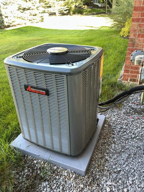 # HVAC Cooling Maintenance Summary
Completed scheduled preventive maintenance service on residential Amana air conditioning system. Performed comprehensive inspection of outdoor condenser unit, which was found to be in good operational condition with clean exterior surfaces and proper placement on concrete pad. Inspected AprilAire Model 62 humidifier control unit mounted within air handler, noting significant mineral deposits and water staining on interior metal surfaces indicative of long-term moisture exposure. Verified humidifier control functionality with digital display reading 64. System components operational at time of service completion. # HVAC Cooling Maintenance Summary
Completed scheduled preventive maintenance service on residential Amana air conditioning system. Performed comprehensive inspection of outdoor condenser unit, which was found to be in good operational condition with clean exterior surfaces and proper placement on concrete pad. Inspected AprilAire Model 62 humidifier control unit mounted within air handler, noting significant mineral deposits and water staining on interior metal surfaces indicative of long-term moisture exposure. Verified humidifier control functionality with digital display reading 64. System components operational at time of service completion.
