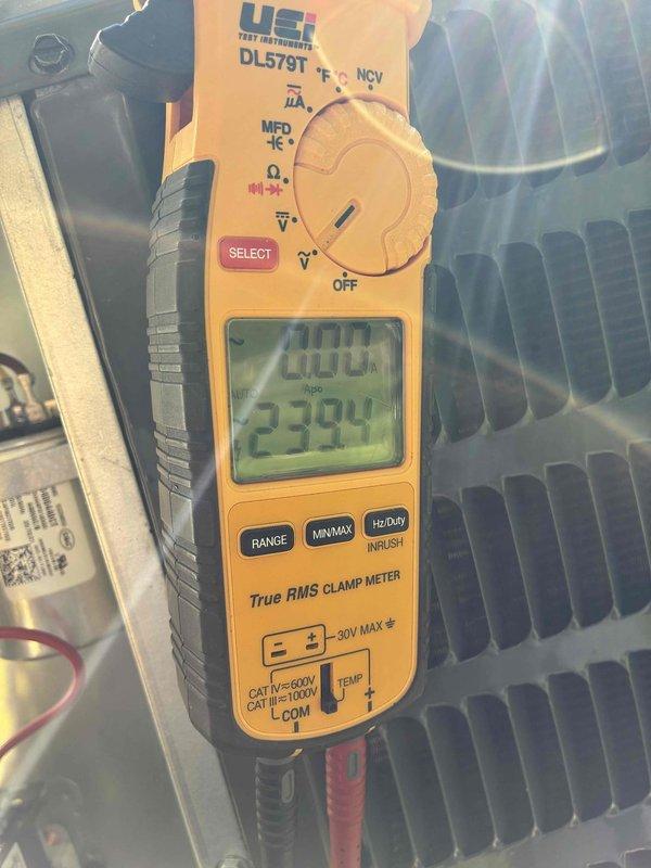 Completed comprehensive HVAC cooling and heating maintenance on two systems under MVP agreement. Performed electrical diagnostics using digital clamp meter, verifying voltage readings at 239V and amperage draw on both units. Inspected and tested contactors, capacitors, and all electrical connections for proper operation and secure termination of all wire connections including control and power circuits.