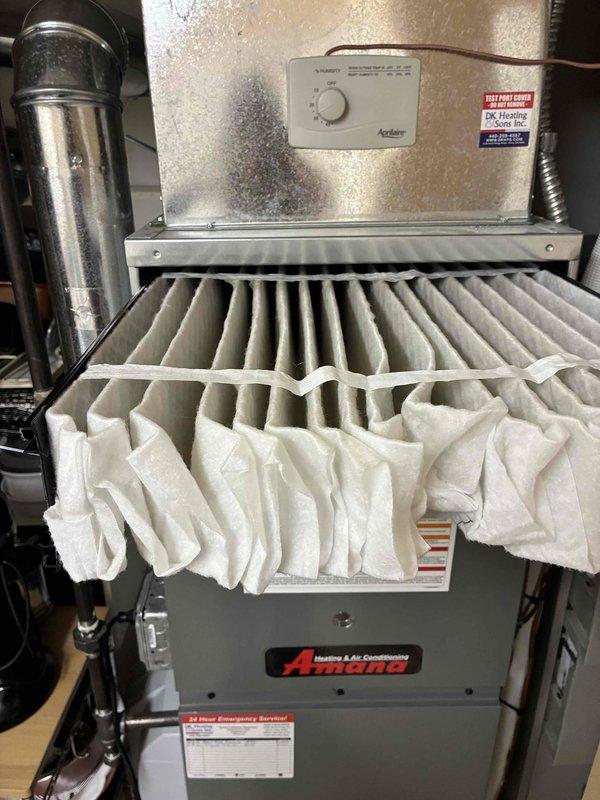 Completed comprehensive heating tune-up on Amana HVAC system, including inspection of all major components, control boards, and electrical connections. Verified clean air filter installation, checked thermostat operation, and confirmed proper system functionality. All circuit boards, wiring harnesses, and blower motor components inspected and found in good working condition with no issues identified. Completed comprehensive heating tune-up on Amana HVAC system, including inspection of all major components, control boards, and electrical connections. Verified clean air filter installation, checked thermostat operation, and confirmed proper system functionality. All circuit boards, wiring harnesses, and blower motor components inspected and found in good working condition with no issues identified.