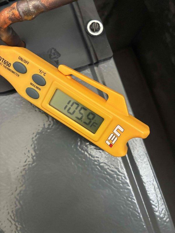 Completed preventive maintenance on two residential heating systems as part of recurring service agreement. Performed comprehensive inspection of Amana furnace unit including burner assembly, heat exchanger, blower motor, and electrical connections. Verified proper airflow through ductwork and checked for signs of wear or deterioration on metallic duct components. Conducted temperature diagnostics using calibrated digital thermometer, recording supply air temperature of 104.9°F to confirm proper heat output and system performance. Inspected auxiliary equipment including humidifier unit for proper operation. Examined condensate drainage system and noted moisture accumulation on metallic surfaces, confirming normal condensation patterns. Verified all safety controls, limit switches, and ignition components functioning within manufacturer specifications. Both heating systems tested and confirmed operational for the upcoming heating season. Completed preventive maintenance on two residential heating systems as part of recurring service agreement. Performed comprehensive inspection of Amana furnace unit including burner assembly, heat exchanger, blower motor, and electrical connections. Verified proper airflow through ductwork and checked for signs of wear or deterioration on metallic duct components. Conducted temperature diagnostics using calibrated digital thermometer, recording supply air temperature of 104.9°F to confirm proper heat output and system performance. Inspected auxiliary equipment including humidifier unit for proper operation. Examined condensate drainage system and noted moisture accumulation on metallic surfaces, confirming normal condensation patterns. Verified all safety controls, limit switches, and ignition components functioning within manufacturer specifications. Both heating systems tested and confirmed operational for the upcoming heating season.