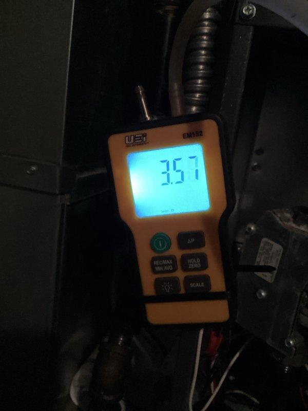 Performed comprehensive heating maintenance on two HVAC systems. Conducted electrical diagnostics using clamp meter to verify proper amperage draw and system performance. Measured and recorded supply air temperature at 357°F to confirm heat exchanger operation and burner efficiency. All systems tested and operating within manufacturer specifications.