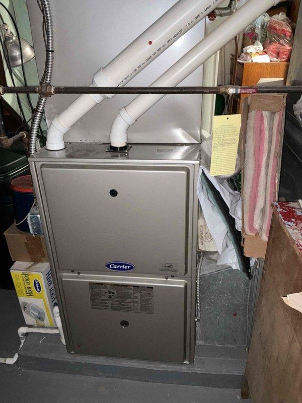 Conducted site assessment and provided furnace replacement options for existing Carrier residential heating system. Evaluated current equipment configuration including cabinet-style furnace with PVC intake and exhaust venting, documented existing installation specifications, and reviewed space constraints in utility area to determine appropriate replacement unit sizing and compatibility with existing ductwork and venting infrastructure. Conducted site assessment and provided furnace replacement options for existing Carrier residential heating system. Evaluated current equipment configuration including cabinet-style furnace with PVC intake and exhaust venting, documented existing installation specifications, and reviewed space constraints in utility area to determine appropriate replacement unit sizing and compatibility with existing ductwork and venting infrastructure.