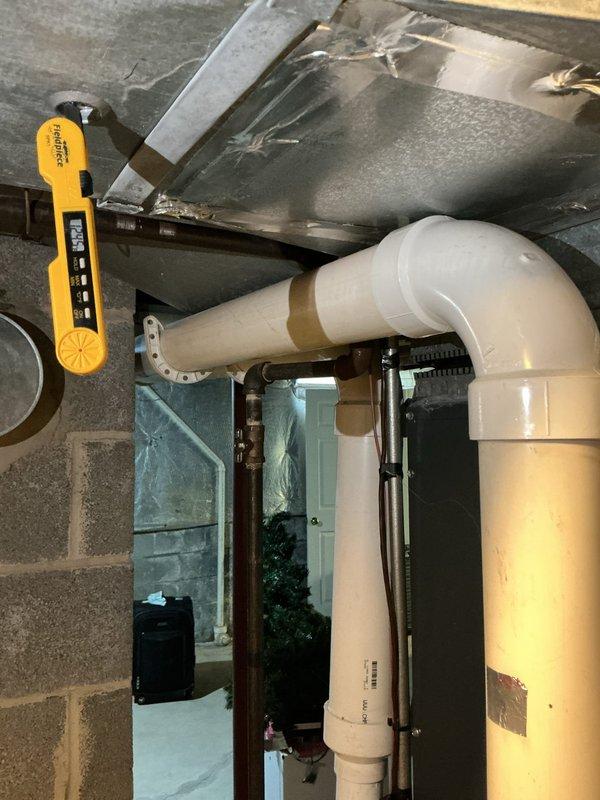 Responded to service call for heating system not maintaining comfortable temperature despite thermostat reaching set point of 70°F. Performed diagnostic testing of HVAC system using calibrated digital instruments to measure system performance and verify proper operation. Inspected furnace components, ductwork, condensate drainage lines, and refrigerant lines in mechanical room. Documented system configuration including PVC drainage piping, copper refrigerant lines with insulation, and air handling equipment. Customer advised that temperature adjustments may be needed and potential system performance concerns were noted for monitoring. Responded to service call for heating system not maintaining comfortable temperature despite thermostat reaching set point of 70°F. Performed diagnostic testing of HVAC system using calibrated digital instruments to measure system performance and verify proper operation. Inspected furnace components, ductwork, condensate drainage lines, and refrigerant lines in mechanical room. Documented system configuration including PVC drainage piping, copper refrigerant lines with insulation, and air handling equipment. Customer advised that temperature adjustments may be needed and potential system performance concerns were noted for monitoring.