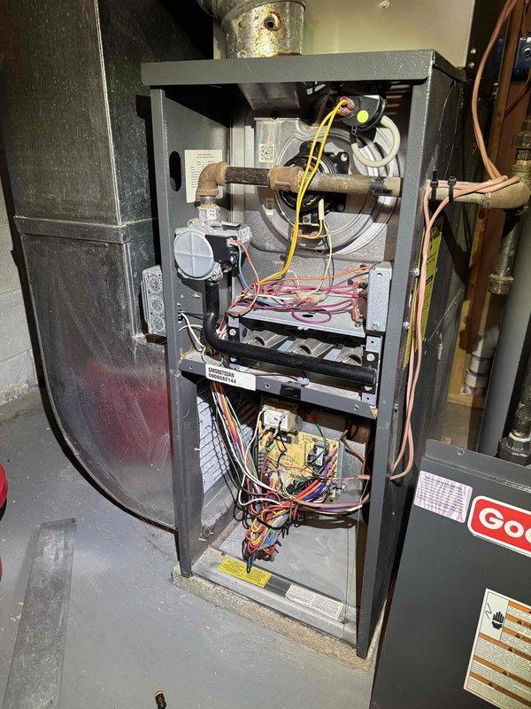 Completed comprehensive preventive maintenance on aging heating system. Performed thorough inspection of furnace interior components including blower motor assembly, heat exchanger, electrical connections, and control board systems. Verified proper operation of all mechanical and electrical components, checked flexible ductwork condition and connections, and confirmed system readiness for heating season. Completed comprehensive preventive maintenance on aging heating system. Performed thorough inspection of furnace interior components including blower motor assembly, heat exchanger, electrical connections, and control board systems. Verified proper operation of all mechanical and electrical components, checked flexible ductwork condition and connections, and confirmed system readiness for heating season.