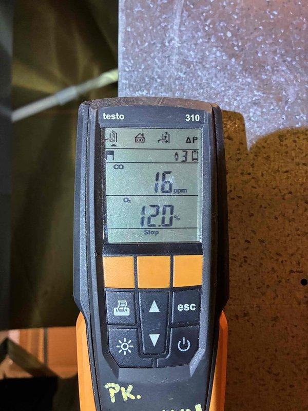 Performed scheduled heating maintenance on the furnace, including a combustion analysis with a Testo 310 analyzer that recorded CO at 16 ppm and O2 at 12.0%, indicating acceptable combustion. Inspected the blower assembly and found the squirrel cage wheel, shaft, and housing in good condition with only a light dust coating and no signs of rust, breakage, or wear. Performed scheduled heating maintenance on the furnace, including a combustion analysis with a Testo 310 analyzer that recorded CO at 16 ppm and O2 at 12.0%, indicating acceptable combustion. Inspected the blower assembly and found the squirrel cage wheel, shaft, and housing in good condition with only a light dust coating and no signs of rust, breakage, or wear.