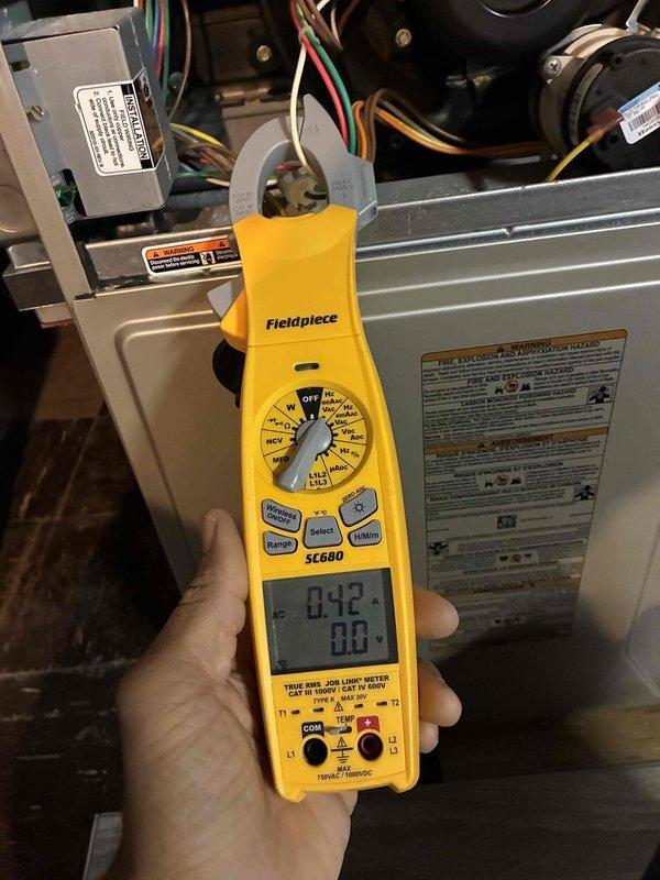 Performed a heating-season tune-up on the furnace, including inspection of the cabinet, control wiring, and blower components. Measured blower motor amperage with a clamp meter and performed a combustion analysis, recording oxygen at 14.3% and carbon monoxide at 14 ppm to verify safe, efficient burner operation. Performed a heating-season tune-up on the furnace, including inspection of the cabinet, control wiring, and blower components. Measured blower motor amperage with a clamp meter and performed a combustion analysis, recording oxygen at 14.3% and carbon monoxide at 14 ppm to verify safe, efficient burner operation.