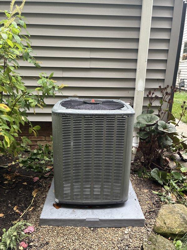 Installed a complete 96% AFUE gas furnace and matching air conditioning condenser system with an air scrubber, setting the condenser level on a composite pad with a fused disconnect and weatherproof flexible conduit. The system was connected, charged, and operationally tested to ensure proper heating, cooling, and air purification performance. Installed a complete 96% AFUE gas furnace and matching air conditioning condenser system with an air scrubber, setting the condenser level on a composite pad with a fused disconnect and weatherproof flexible conduit. The system was connected, charged, and operationally tested to ensure proper heating, cooling, and air purification performance.