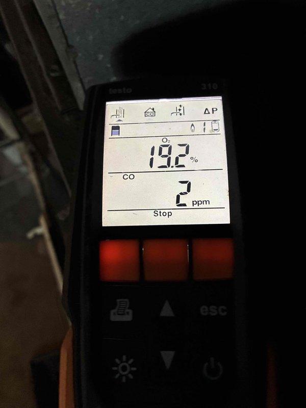 Diagnosed a faulty thermocouple on the gas-fired heating appliance and recommended replacement. Performed combustion analysis with a Testo 310, recording Oâ‚‚ at 19.2% and CO at 2 ppm, and inspected the cabinet, which showed heavy dust accumulation, corrosion at the flue connection, and tar-like residue at the pipe joint. Replaced the thermocouple to restore safe, reliable pilot flame proving and burner operation. Diagnosed a faulty thermocouple on the gas-fired heating appliance and recommended replacement. Performed combustion analysis with a Testo 310, recording Oâ‚‚ at 19.2% and CO at 2 ppm, and inspected the cabinet, which showed heavy dust accumulation, corrosion at the flue connection, and tar-like residue at the pipe joint. Replaced the thermocouple to restore safe, reliable pilot flame proving and burner operation.