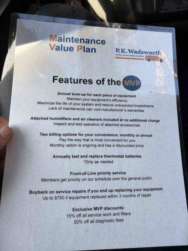 Performed a furnace maintenance tune-up and inspected the control board, wiring harness, and connectors, finding no visible corrosion, rust, or ice buildup on the cabinet or blower housing. System age could not be confirmed during the visit. Presented the Maintenance Value Plan to the homeowner, which includes annual tune-ups, priority service, and discounts on repairs. Performed a furnace maintenance tune-up and inspected the control board, wiring harness, and connectors, finding no visible corrosion, rust, or ice buildup on the cabinet or blower housing. System age could not be confirmed during the visit. Presented the Maintenance Value Plan to the homeowner, which includes annual tune-ups, priority service, and discounts on repairs.
