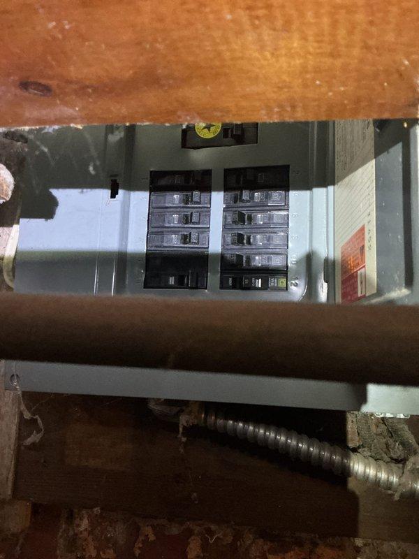 Evaluated the existing electrical service panel in a century-old residence, noting a compact breaker panel in a cramped, obstructed basement location with flexible metal conduit and aged exposed wiring and piping nearby. Documented panel and surrounding conditions to assess panel replacement and potential whole-home rewire, and prepared an estimate for the recommended electrical upgrades. Evaluated the existing electrical service panel in a century-old residence, noting a compact breaker panel in a cramped, obstructed basement location with flexible metal conduit and aged exposed wiring and piping nearby. Documented panel and surrounding conditions to assess panel replacement and potential whole-home rewire, and prepared an estimate for the recommended electrical upgrades.