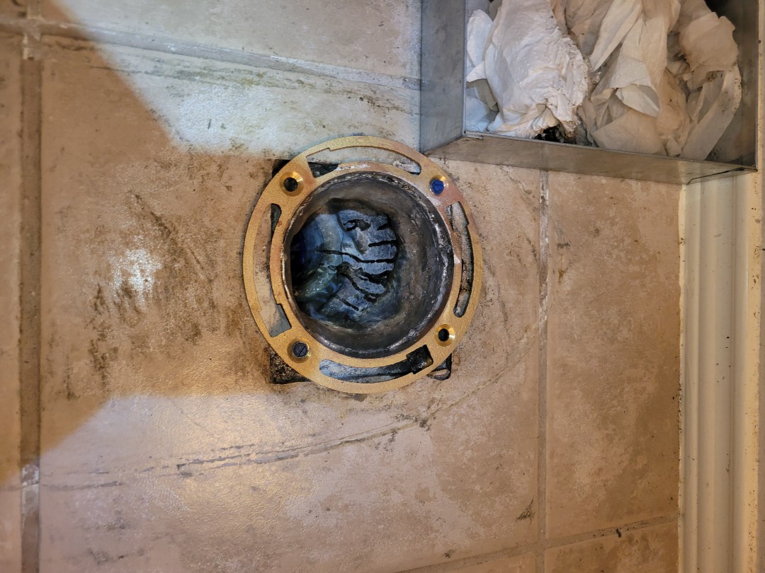 repaired brass flange and installed homeowner provided toilet repaired brass flange and installed homeowner provided toilet