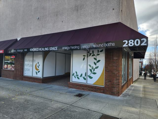 Transform your business storefront into a captivating visual masterpiece with our custom vinyl storefront graphics!    Here are some window graphics we printed and installed for Kindred Healing of Everett!  .  .  .  #WindowGraphics #Stickers #Sticker #Design #SmallBusiness #Business #Promotion #Marketing #Branding #vinylgraphics #windowwraps #diecutgraphics #vinyllettering #signage #perforatedvinyl #storefronts