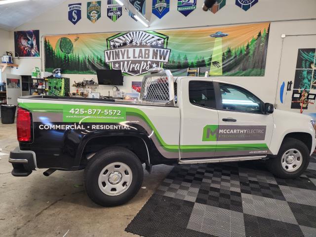 Here at Vinyl Lab NW, we can transform your fleet into attention-grabbing canvases that showcase your brand's personality and message with stunning clarity.    Here's another wrap we did for McCarthy Electric!  .  .  .  #truckwraps #partialwrap #truckgraphics #marketing #smallbusiness #art #fleetwraps #vinylwrap #carwrap #customwrap #layednotsprayed #paintisdead #3m #averydennison #carwrapping #carsandcoffee #vinylwraps #vehiclewraps #vinyllabwraps #paintisdead #laidnotsprayed #carwraps #averydennison #printgraphics