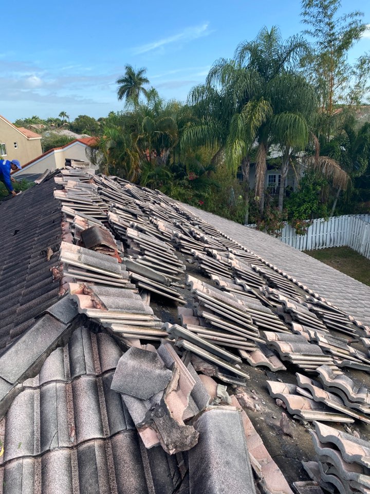 Tile reroof in progress in Weston Tile reroof in progress in Weston