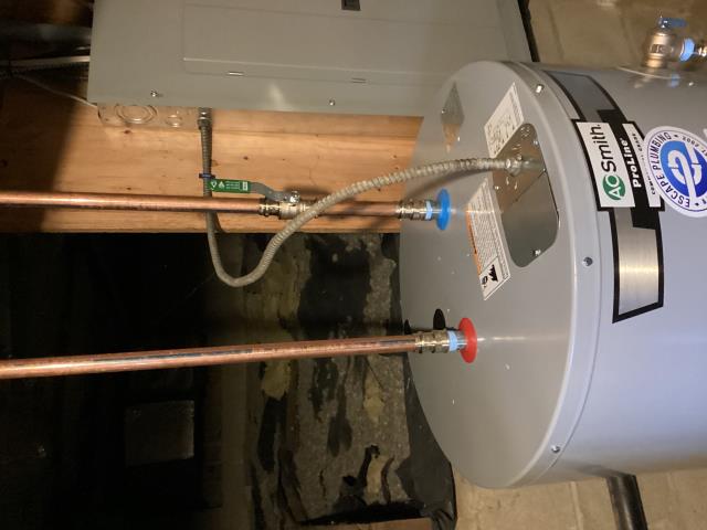 Install new 50 gallon electric water heater. 