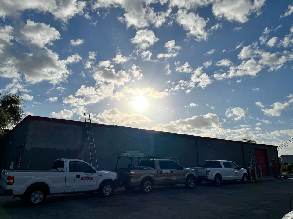 Stucco repairs done prepping getting ready to hot prime the exterior of this commercial building with Premier Painting  And Coating call for your free estimate interior exterior residential or commercial (727)440-9393