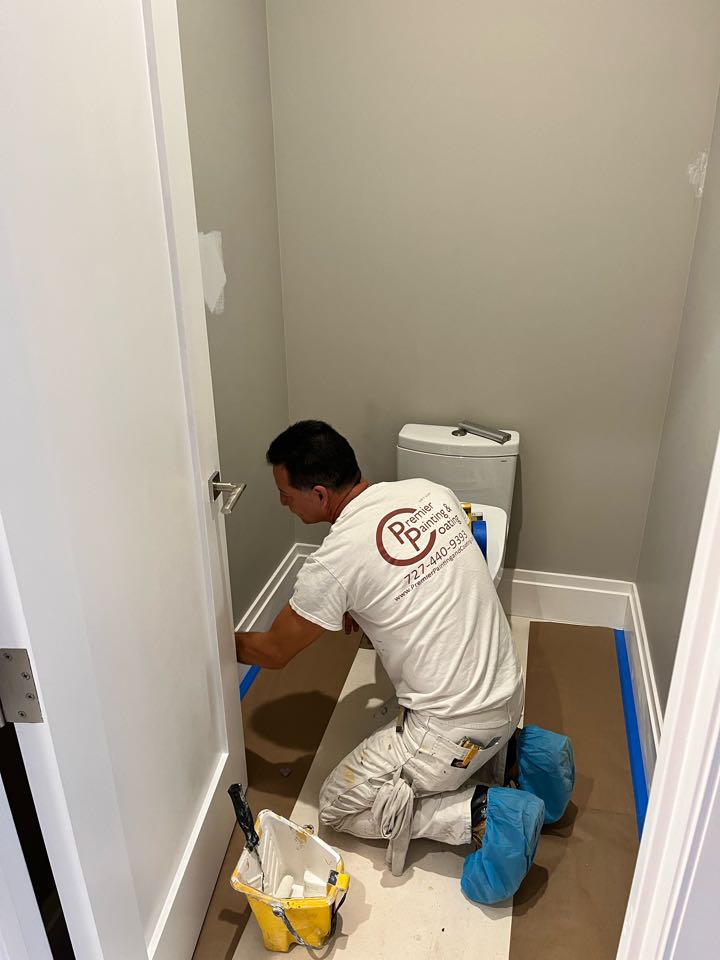 Final punch on the bathroom of this full interior repaint with Premier Painting And Coating call for your free estimate (727)440-9393 interior exterior residential or commercial