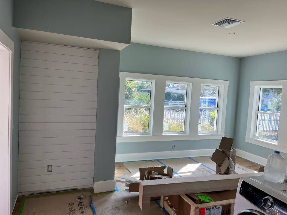 Getting this trim and shiplap cleaned up and ready for paint with Premier Painting And Coating call for your free estimate (727)440-9393 interior, exterior, residential, or commercial