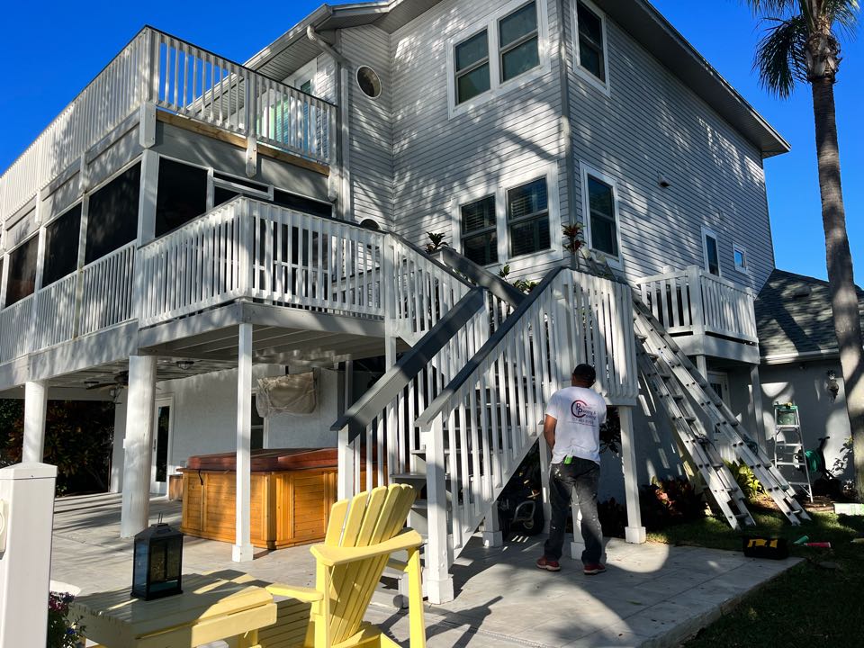 Time to finish prep and repaint the exterior of this beautiful home with Premier Painting And Coating call for your free estimate (727)440-9393 drywall repairs, stucco, repairs, interior, exterior residential, or commercial painting