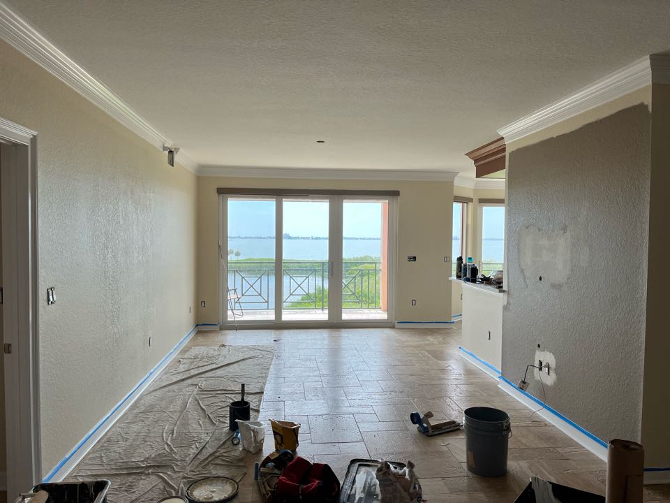 Enjoying the view on this beautiful, full interior repaint with Premier Painting and Coating call for your free estimate (727)440-9393 drywall, repair, stucco repairs, interior exterior residential commercial and cabinetry painting.