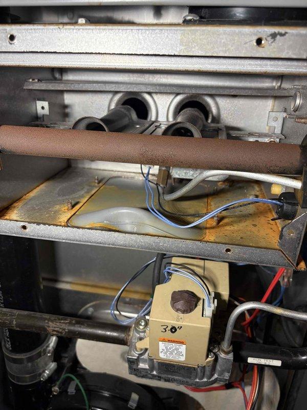 Performed annual furnace tune-up on 29-year-old unit as part of CCC Quality Plan agreement. Identified leaking inducer motor during inspection. Due to age of equipment and condition observed (significant interior rust and metal deterioration), recommended complete furnace replacement. Provided customer with budgetary quotes for replacement options. This service completes maintenance on second furnace; first unit (2018 model) was serviced last fall.