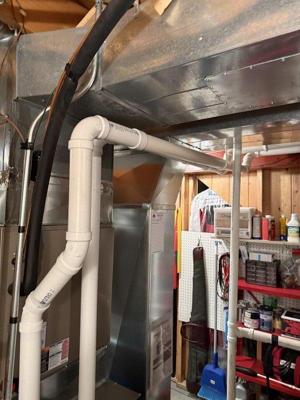 Successfully installed a Lennox EL297V 90K high-efficiency furnace to resolve the no-heat condition. Replaced existing 2" PVC vent pipes with new materials, including upsizing the exposed portions to 3" diameter with appropriate elbows for proper ventilation. Installed and configured a new Ecobee thermostat with 2-stage heat and cooling functionality.