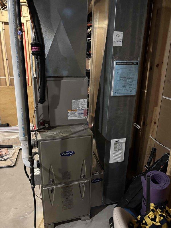 Performed scheduled maintenance agreement service on Carrier furnace system. Inspected all components including condensate collection system and ductwork. All systems functioning properly with no issues identified.