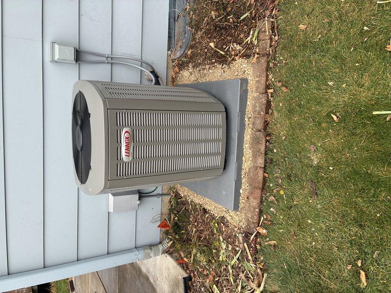 Completed full system installation of a Lennox HVAC system, including EL297V 90K furnace, EL15KC1 3-ton air conditioner, and 36C-71 coil with 65ft new line set. Utilized existing media filter and cold air return, installed back venting with 2.5" PVC and neutralizer, and properly supported all PVC connections. Repurposed former stove circuit for furnace power supply as requested by customer.