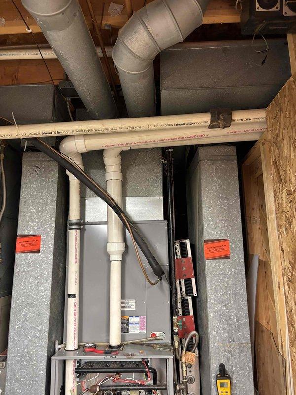 Responded to no heat complaint at commercial property and diagnosed failed gas valve and faulty flame sensor. Performed diagnostic testing using multimeter on furnace with front panel removed. Provided customer with replacement options due to non-repairable condition of critical components.