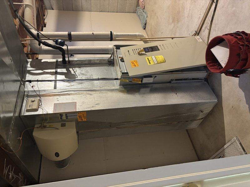 Performed comprehensive furnace clean and check maintenance per Agreement. Discovered critical safety issue with heat exchanger showing high exhaust CO readings. Documented deteriorating condition of aging unit with photos. Recommended replacement and provided customer with quote for new furnace installation due to safety concerns.