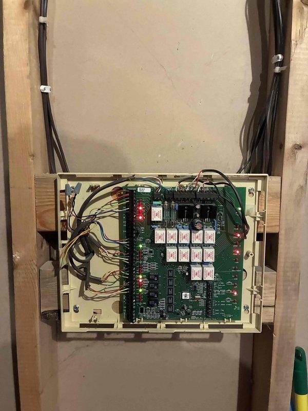 Responded to service request for a 2005 Trane unit requiring thermostat replacement. Customer desired compatibility with existing A/C system. Assessed HVAC zone control panel and identified master bedroom air handling unit with proper labeling. Installed compatible Honeywell thermostat after confirming Ecobee incompatibility with existing system configuration.