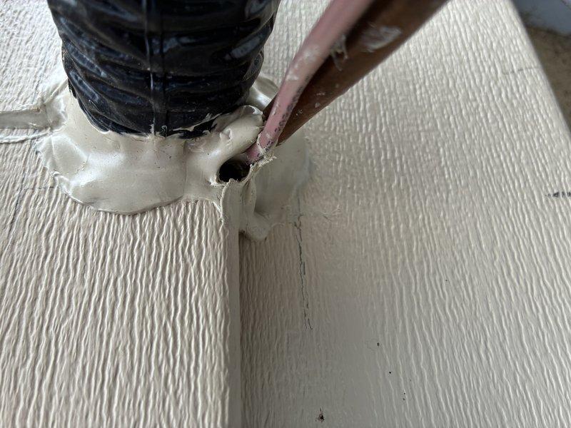 Inspected leaking copper refrigerant line running between furnace and AC unit. Identified condensation issue on the line set originating from the exterior. Advised customer to contact their contractor/siding company to properly seal around penetrations with color-matched caulking to prevent moisture infiltration.