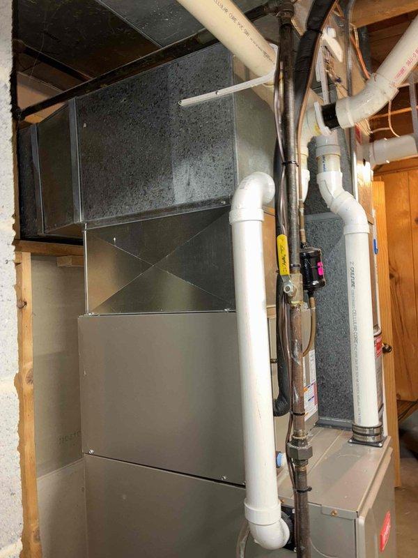 Performed comprehensive furnace and humidifier maintenance service. Discovered and resolved issues with plugged drains and fittings, including replacement of all drain components and thorough trap flushing. System is now operating properly with all maintenance checks completed successfully.