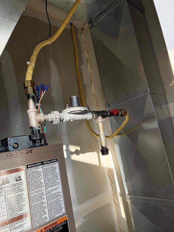 Completed replacement of HVAC system with new MagicPak RHWC848 unit. Installation included connecting new gas lines, plumbing assembly, and electrical components within the mechanical enclosure. All connections were properly secured, labeled, and tested for functionality.