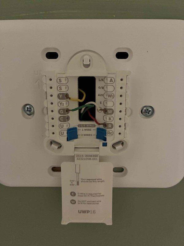Responded to callback on recent installation that stopped running. Inspected thermostat wiring connections and verified proper terminal alignment (Y, G, W, R). Identified and adjusted pressure switch settings that had caused system shutdown. System now operational and functioning properly.