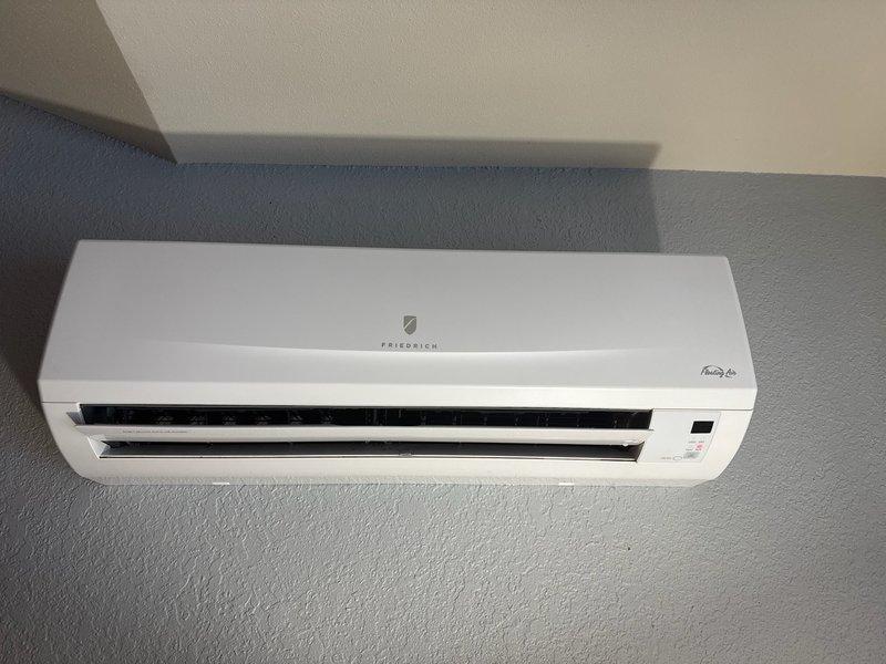 Completed annual maintenance service on Friedrich ductless mini-split system under CCC Quality Plan. Performed standard inspection and cleaning procedures on the wall-mounted indoor unit. System functioning properly with no issues identified. Replaced 20x25x4 air filter as part of scheduled preventative maintenance.