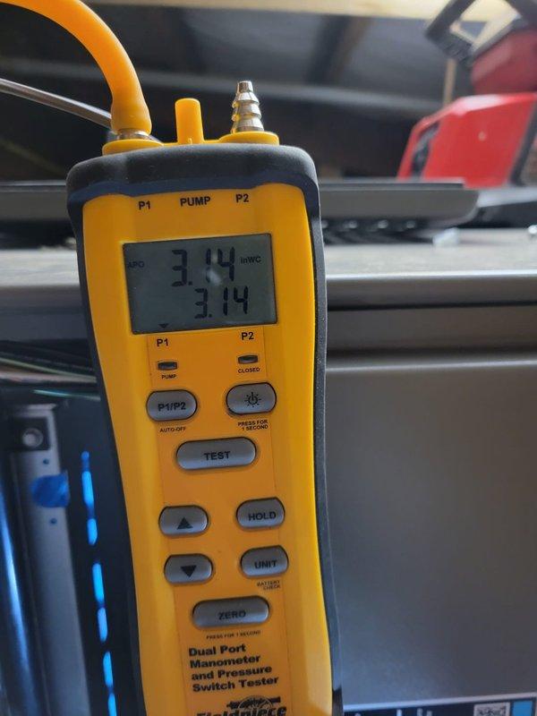 Successfully completed installation of two Lennox ML180E 110K BTU furnaces in horse stable facilities (north and south units). Performed pressure testing with dual port manometer confirming proper system operation at 3.14" WC on both pressure switches. Final installation includes proper venting with metal exhaust connections to existing ductwork and all required safety labeling.