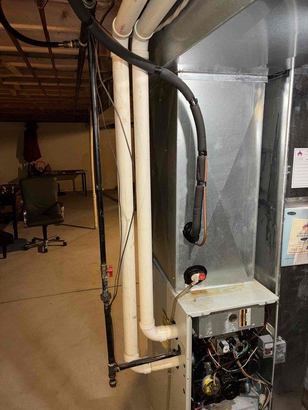 Responded to no-heat call for aging HVAC system (10+ years). Performed diagnostic inspection of furnace unit located in basement, examining internal components including wiring, mechanical parts, and ventilation system. Identified and resolved issue, restoring proper heating function to customer's home.