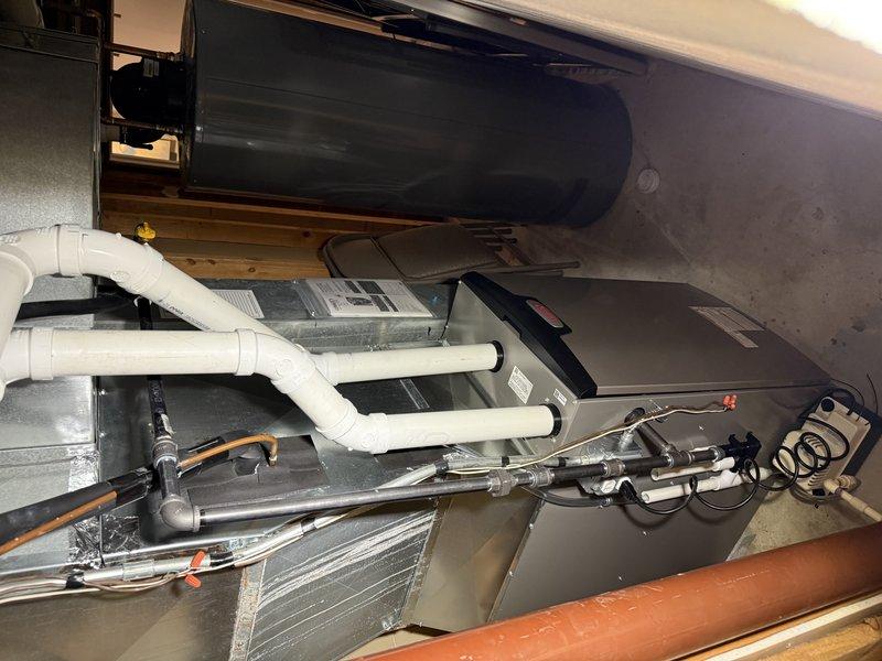 Successfully completed furnace-only installation of Lennox EL297V 90K BTU unit with condensate pump as specified. Post-installation testing showed optimal pressure readings of 84.6/39.3 on manometer verification. System was properly connected to existing ductwork with all appropriate venting and drainage components installed to manufacturer specifications.