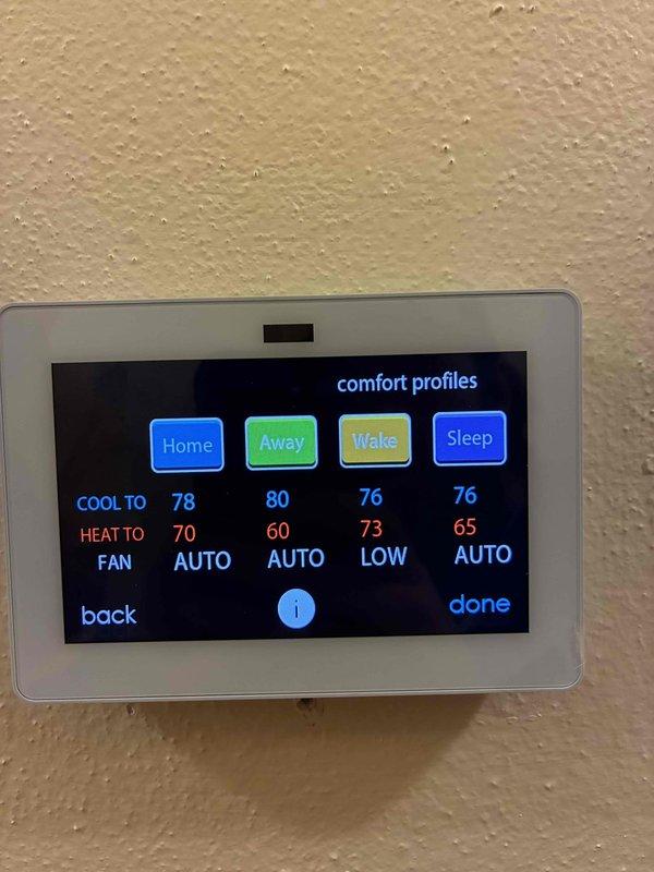 Responded to callback regarding thermostat calibration issue. Customer reported temperature discrepancy of approximately 3 degrees between thermostat reading and actual room temperature. Verified discrepancy with independent thermometer. Adjusted thermostat offset to compensate for hallway placement and heat stratification. Educated customer on comfort profile settings and explained that current temperature differential is within normal operating parameters.
