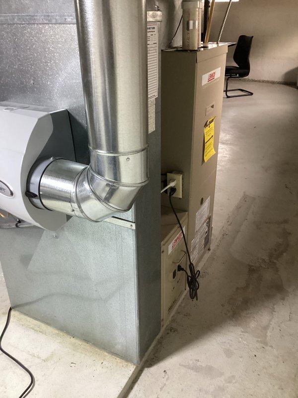 Performed monthly maintenance service on Lennox X6664 furnace under CCC Quality Plan. Completed regular cleaning with thorough inspection of unit and connected ductwork in basement utility area. System is functioning properly with no issues detected.