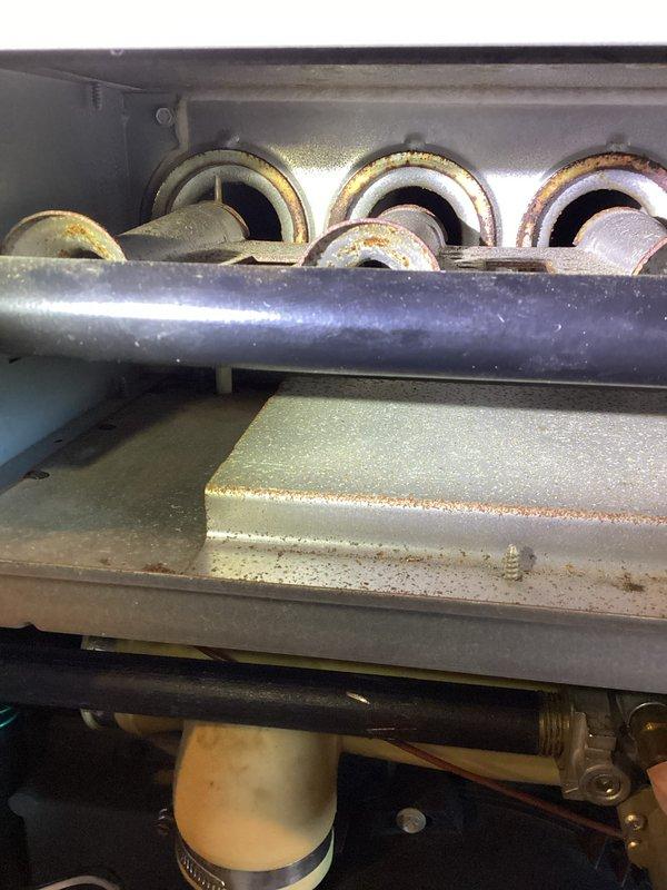 Performed scheduled maintenance on a 2006 furnace under CCC Premium Plan. Completed regular cleaning and 16X25X4 filter service. Noted significant rust on burners and heat exchanger components that warrant attention. Discussed condition with owner regarding potential future maintenance needs.