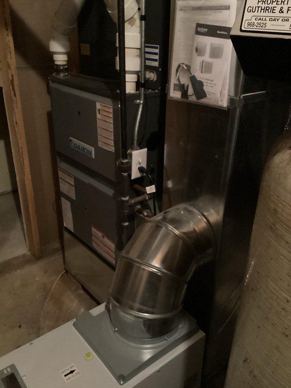 Performed annual maintenance on Daikin furnace under prepaid CCC Quality Plan. Completed regular cleaning, replaced 24x25x4 air filter, and inspected system components. Equipment is functioning properly with no issues identified.