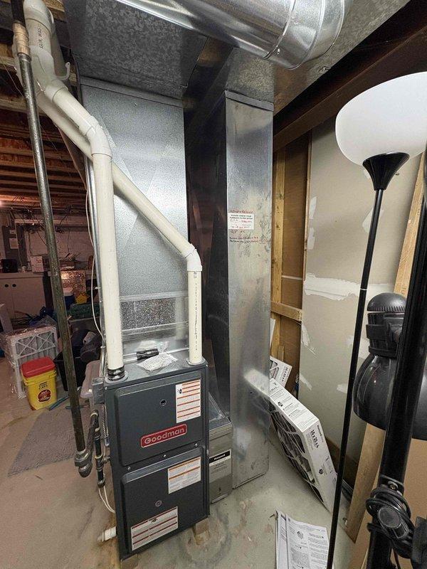 Responded to no heat call for a new customer with approximately 3-year-old Goodman furnace system. Diagnostic inspection revealed a dirty air filter was restricting proper airflow. Replaced filter and verified system resumed normal heating operation.