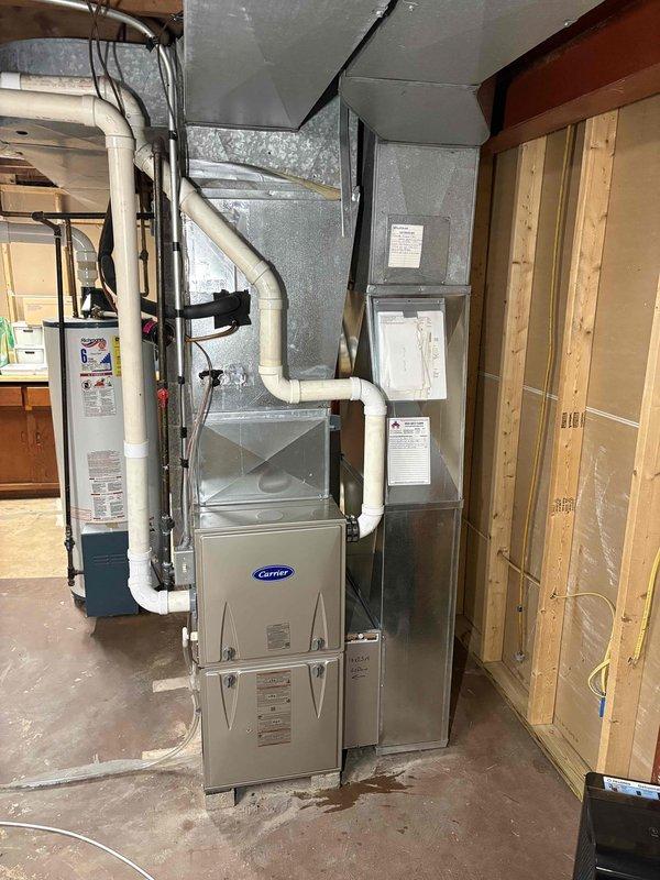 Performed scheduled prepaid furnace maintenance service under CCC Quality Plan. Inspected Carrier furnace system in basement utility room. Removed and replaced dirty 16x25x4 filter to restore proper airflow and system efficiency.