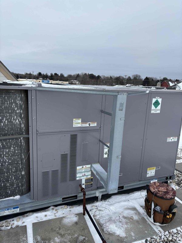 Responded to commercial no heat call, discovered frozen gas line causing system failure. Inspected rooftop HVAC unit and electrical components, diagnosed faulty gas valve. Ordered replacement gas valve to restore heating functionality.