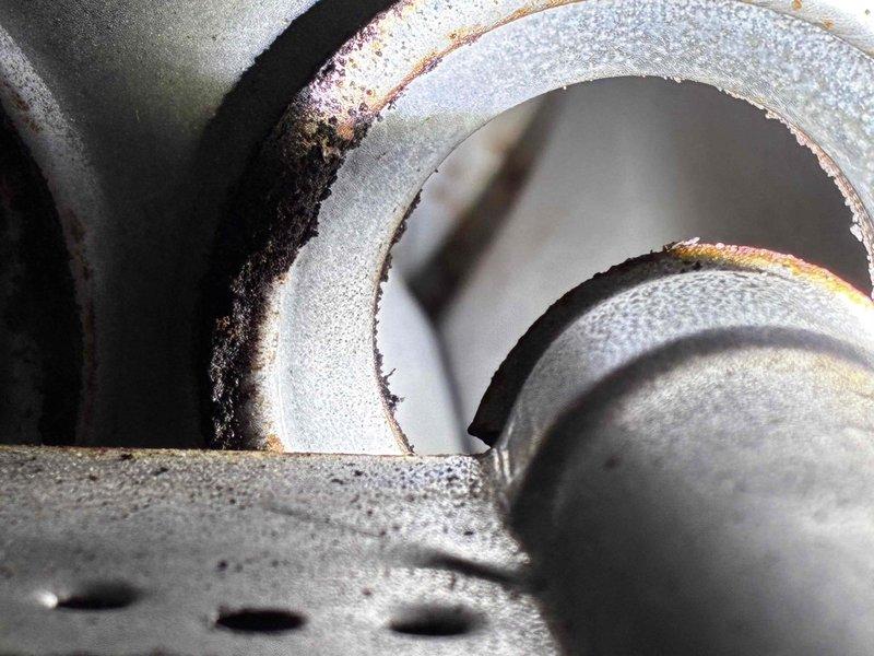 Performed annual maintenance agreement service on Lennox furnace (model X6670). Inspection revealed significant rust and corrosion on metal components, particularly on pipe connections and fittings. Installed new filter and verified all operational parameters are within manufacturer specifications.