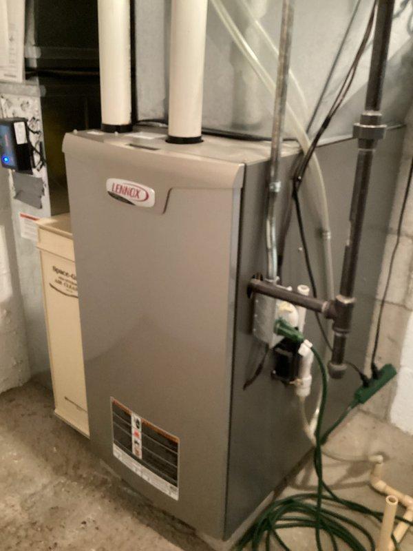 Performed annual maintenance on two Lennox furnaces under Quality Plan agreement. Both units were inspected, cleaned, and found to be in good working condition. Replaced two 20x25x4 air filters as part of routine maintenance service.